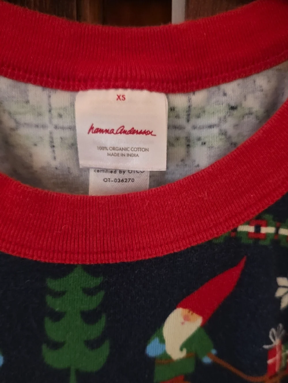 Hanna Anderson - Kids Navy Holiday Print Pajama Set with Red Trim - Picture 2 of 4